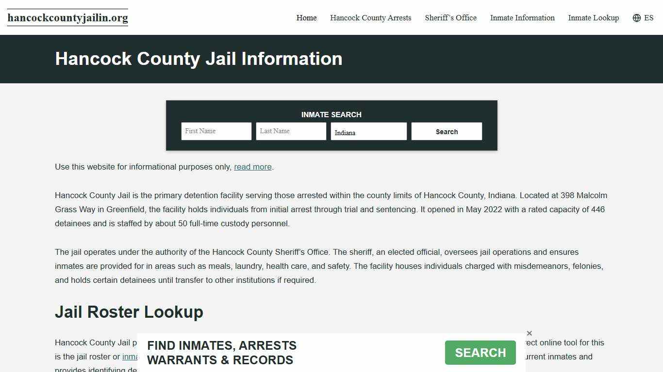 Hancock County, IN Jail Roster, Inmate Info