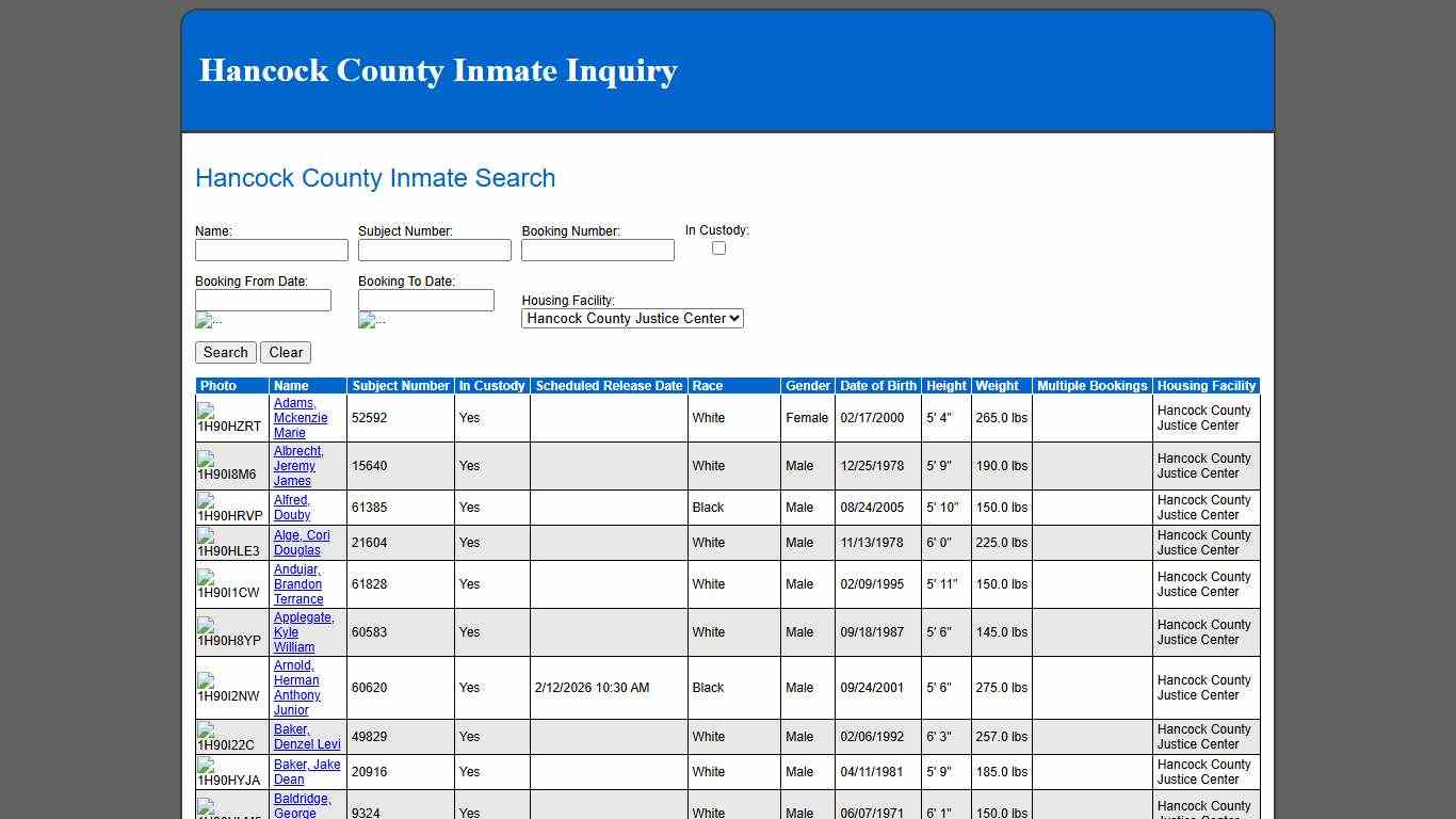 Hancock County Inmate Search